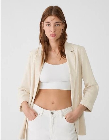 Stradivarius Stradivarus Keten Karışımlı Blazer Ceket