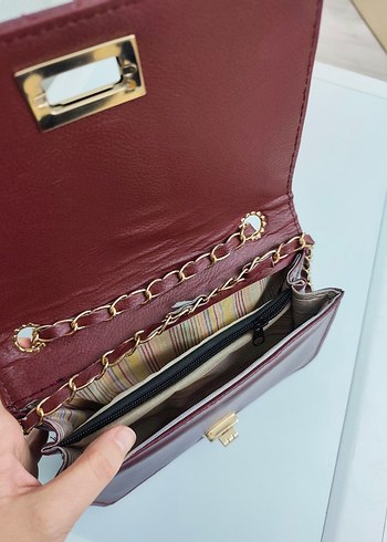 Bordo Zincir Detaylı Kadın Deri Çanta - Görsel 4
