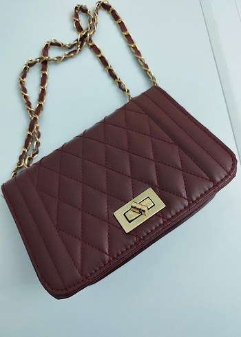 Bordo Zincir Detaylı Kadın Deri Çanta - Görsel 2