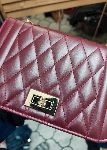 Bordo Zincir Detaylı Kadın Deri Çanta - Görsel 5