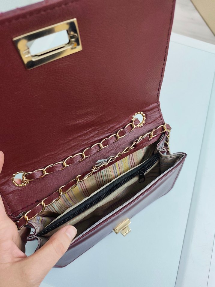 Bordo Zincir Detaylı Kadın Deri Çanta - Görsel 4