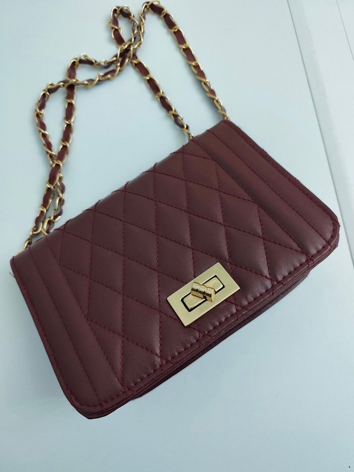 Bordo Zincir Detaylı Kadın Deri Çanta - Görsel 2