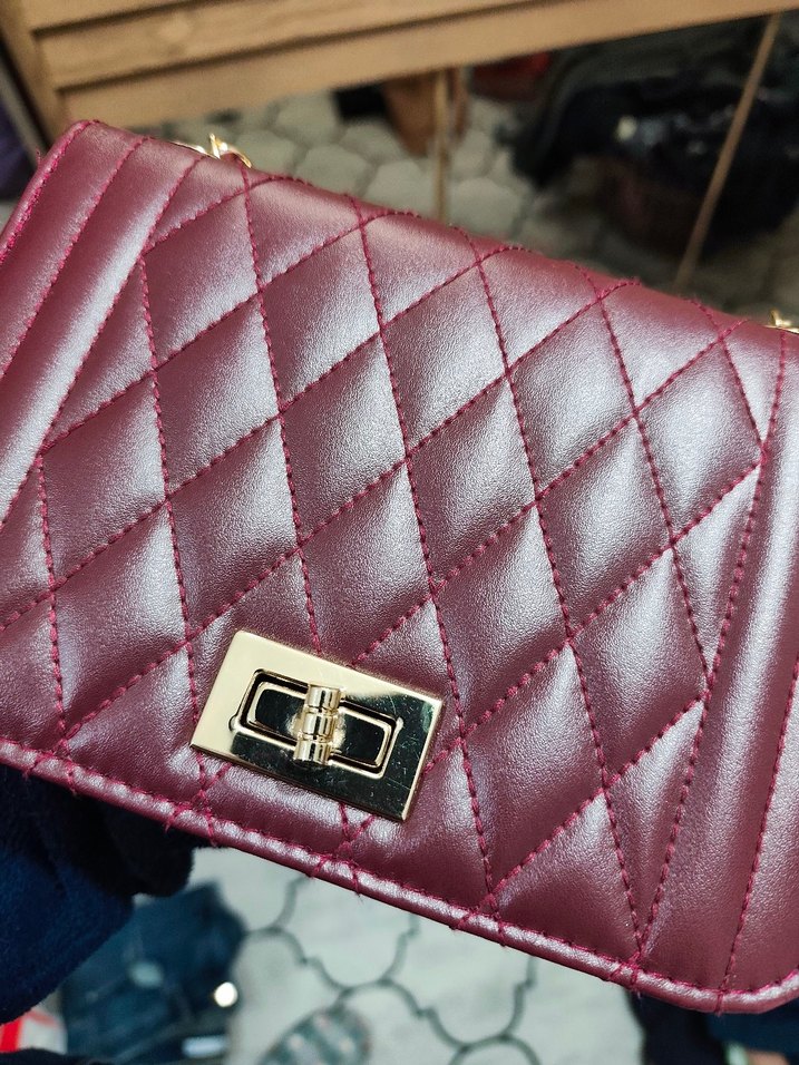 Bordo Zincir Detaylı Kadın Deri Çanta - Görsel 5