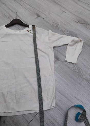 Uzun Kollu Beyaz Kadın Triko - Görsel 4