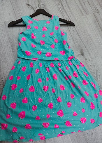 Turkuaz Çilek Desenli Kız Elbisesi - Görsel 5