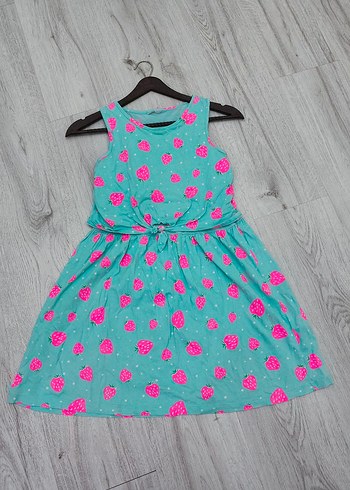 Turkuaz Çilek Desenli Kız Elbisesi - Görsel 6