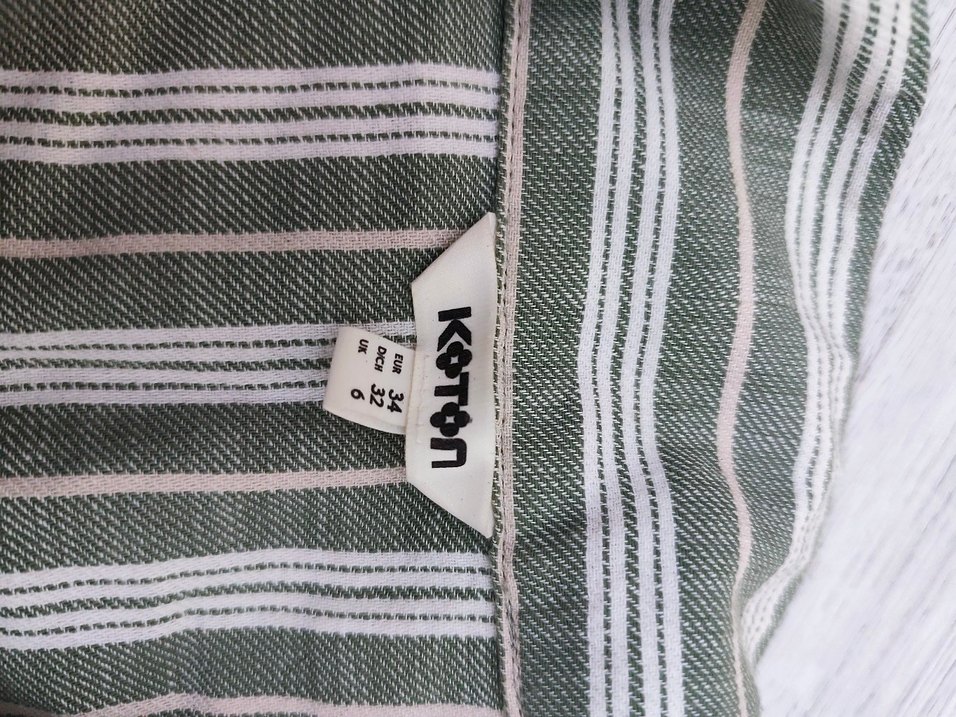 V Yaka Kısa Kollu Çizgili Bluz koton - Görsel 5