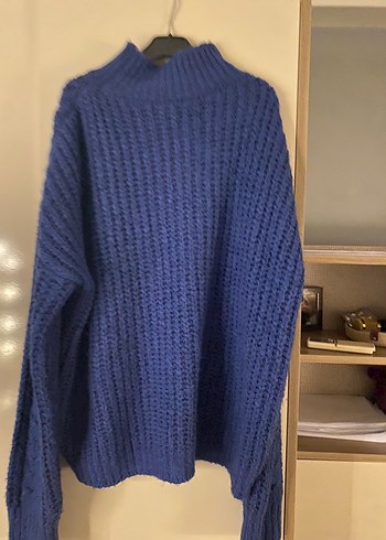 Lacivert Boğazlı Örgü Kadın Kazak - Görsel 2