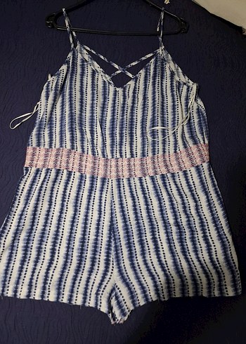 Mavi Bağcıklı Kısa Kadın Tulum - Görsel 5