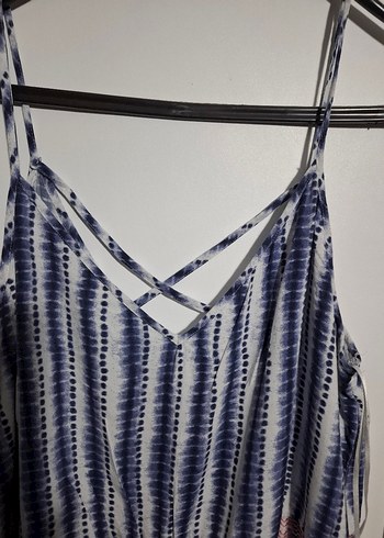 Mavi Bağcıklı Kısa Kadın Tulum - Görsel 2