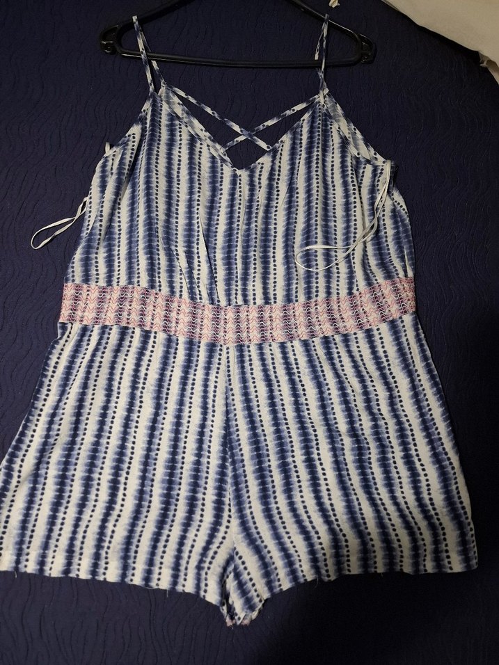 Mavi Bağcıklı Kısa Kadın Tulum - Görsel 5