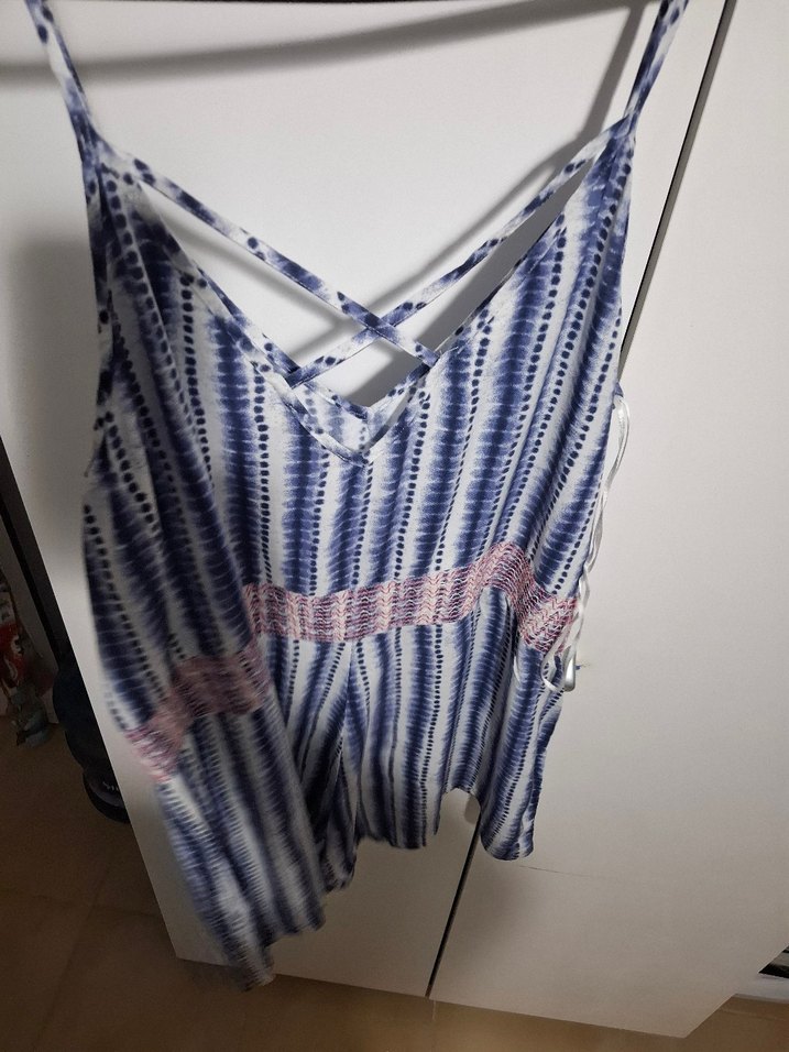 Mavi Bağcıklı Kısa Kadın Tulum - Görsel 4