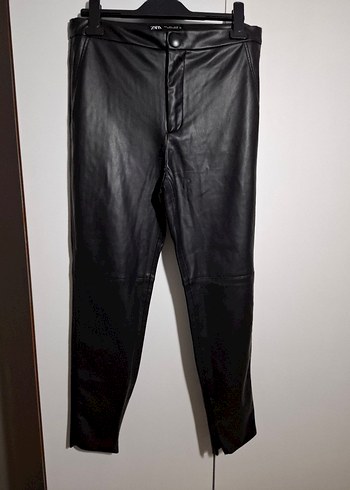 Düğmeli Siyah Deri Kadın tayt - Görsel 4