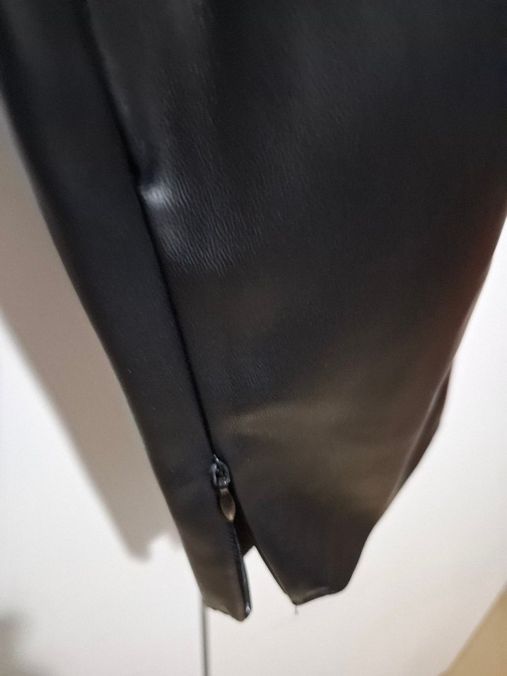 Düğmeli Siyah Deri Kadın tayt - Görsel 5