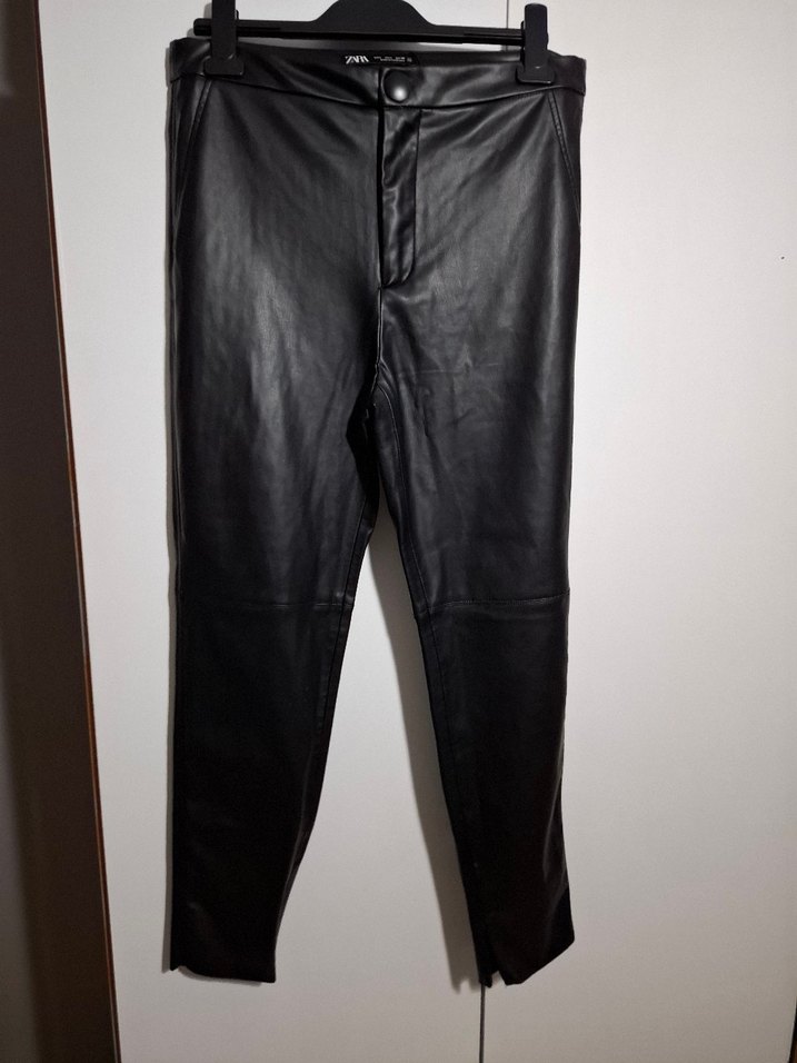 Düğmeli Siyah Deri Kadın tayt - Görsel 4