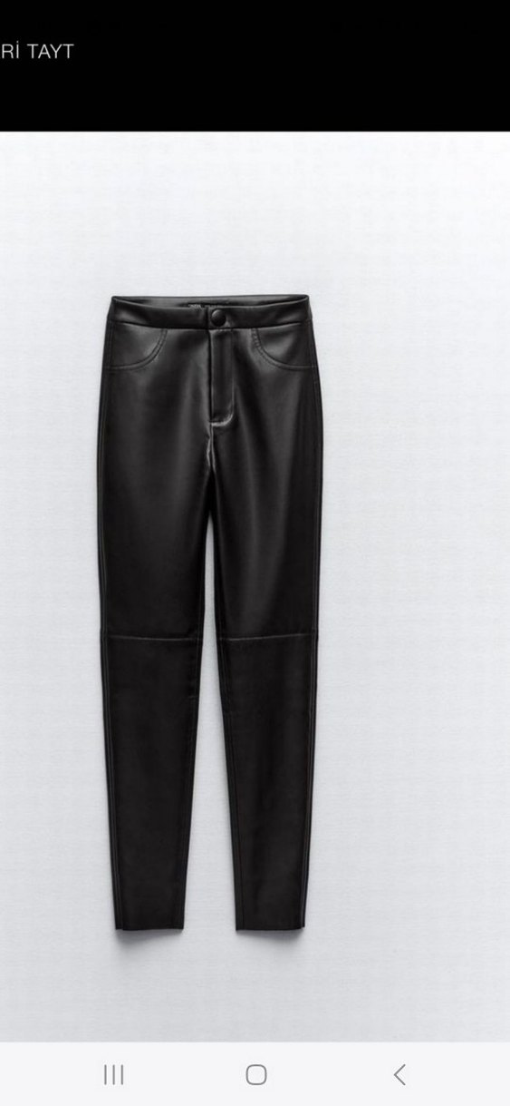 Düğmeli Siyah Deri Kadın tayt - Görsel 3