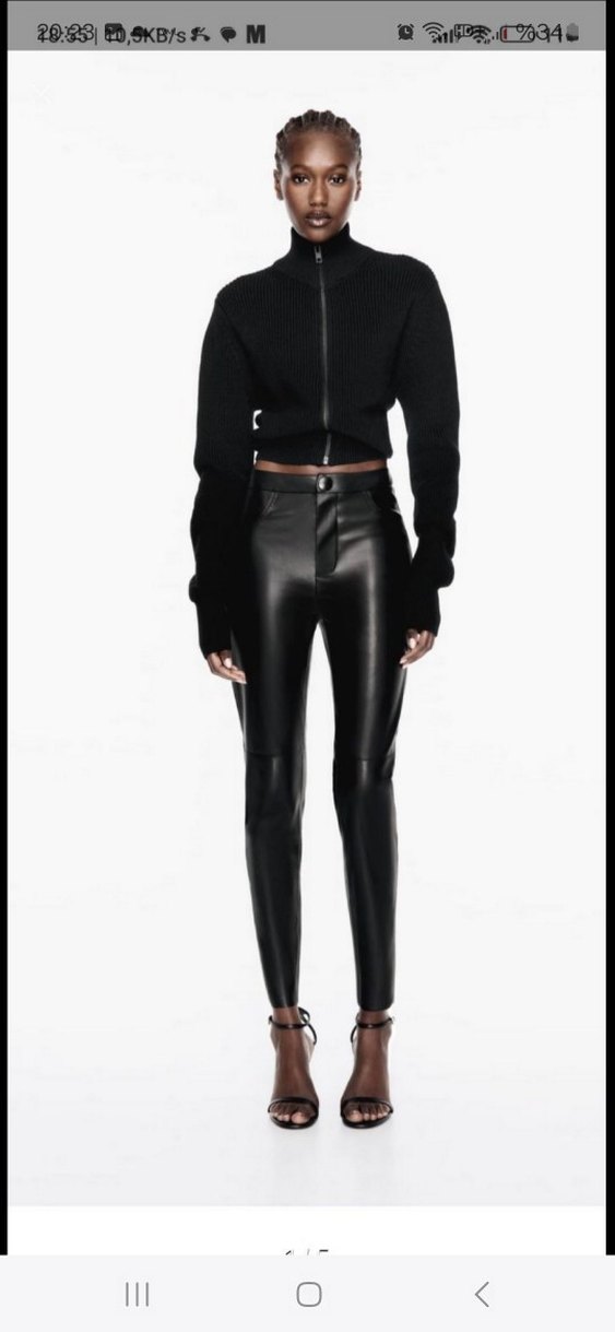 Düğmeli Siyah Deri Kadın tayt - Görsel 2