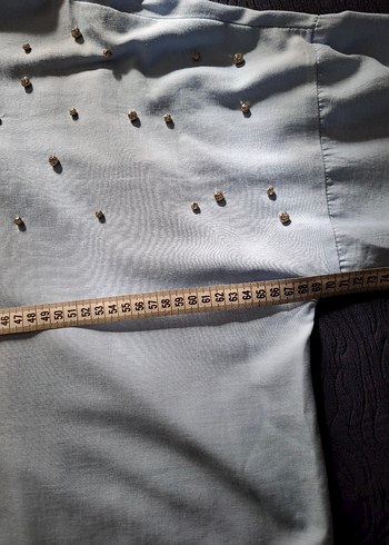 Nakışlı Mavi Düğmeli Uzun Kollu Kadın Gömlek - Görsel 4