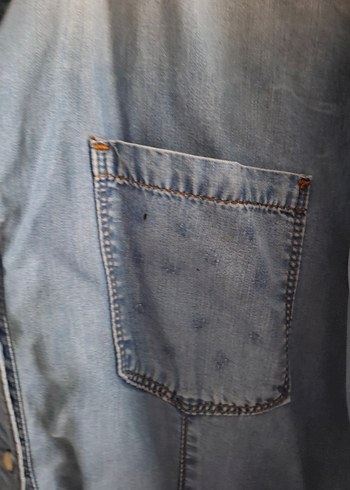 Düğmeli Mavi Denim Kadın Gömlek - Görsel 4