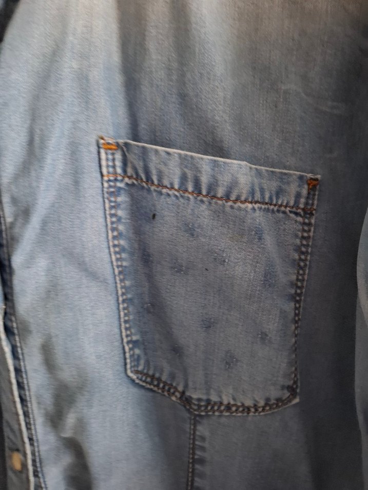 Düğmeli Mavi Denim Kadın Gömlek - Görsel 4
