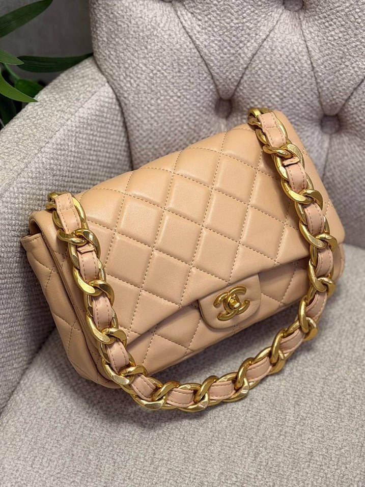 Chanel Zincir Detaylı Krem Keten Kadın Çanta - Görsel 2