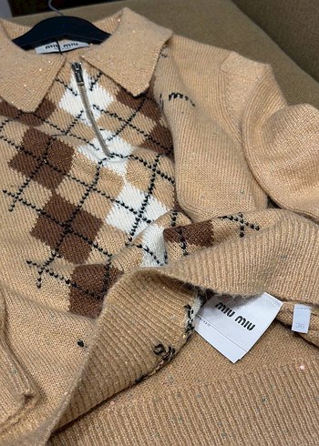 Miu miu Kahverengi Nakışlı Triko Kadın Kazak - Görsel 3