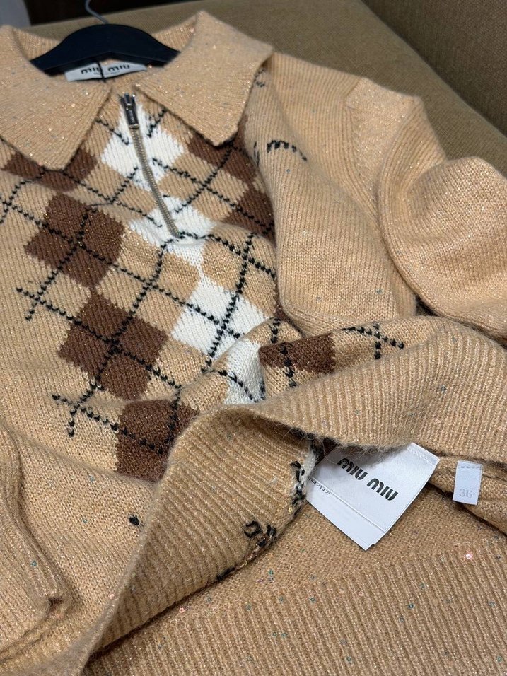 Miu miu Kahverengi Nakışlı Triko Kadın Kazak - Görsel 3