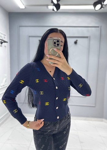 Chanel Düğmeli Sarı Nakışlı Kadın Hırka - Görsel 7