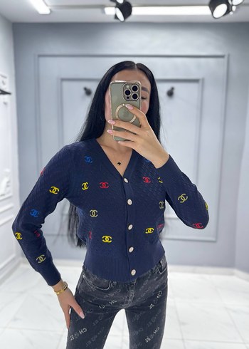 Chanel Düğmeli Sarı Nakışlı Kadın Hırka - Görsel 6