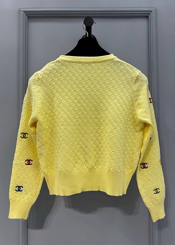 Chanel Düğmeli Sarı Nakışlı Kadın Hırka - Görsel 5