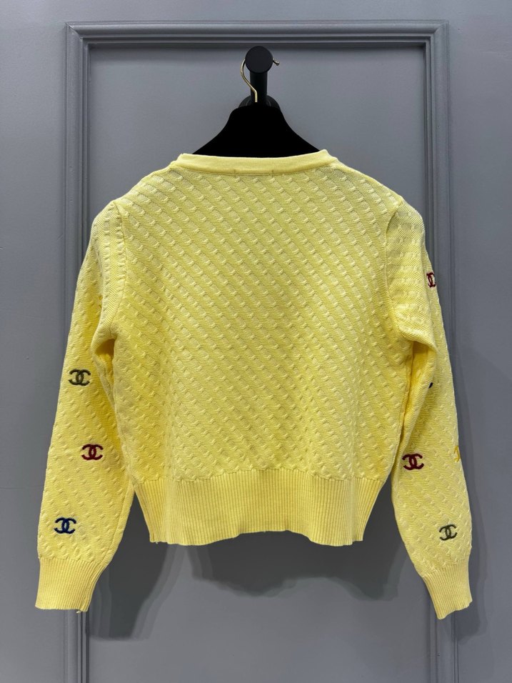 Chanel Düğmeli Sarı Nakışlı Kadın Hırka - Görsel 5