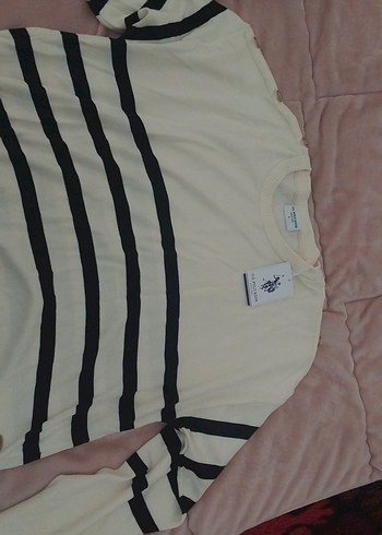 Kadın Uzun Kollu Beyaz Çizgili US Polo Assn Tişört - Görsel 3