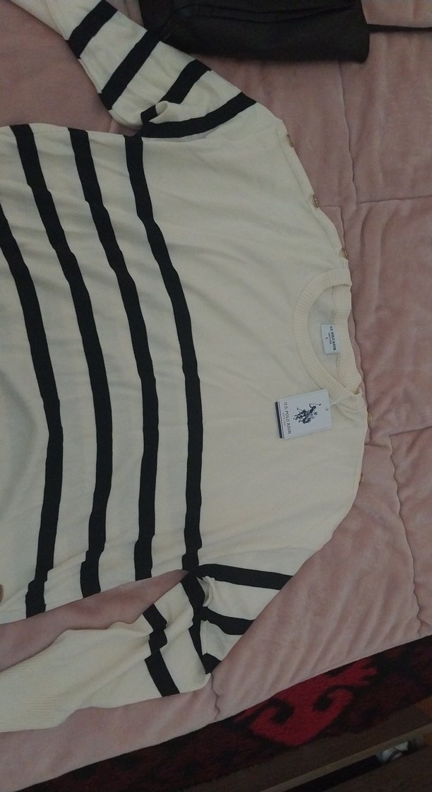 Kadın Uzun Kollu Beyaz Çizgili US Polo Assn Tişört - Görsel 3