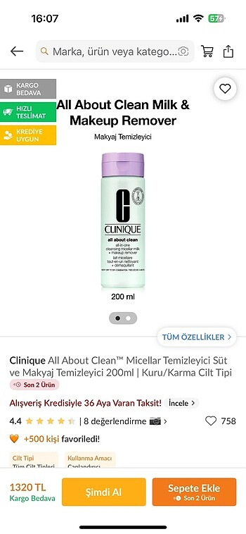 Clinique yüz temizleme jeli