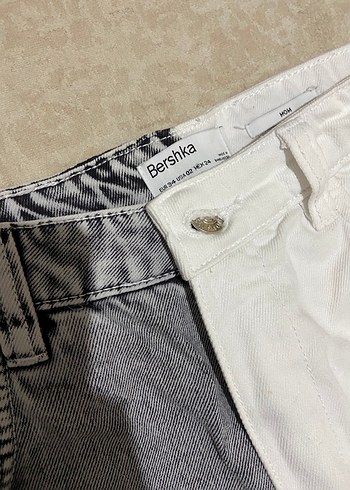 Bershka Gri Beyaz Yüksek Bel Rahat Kesim Kadın Kot Pantolon