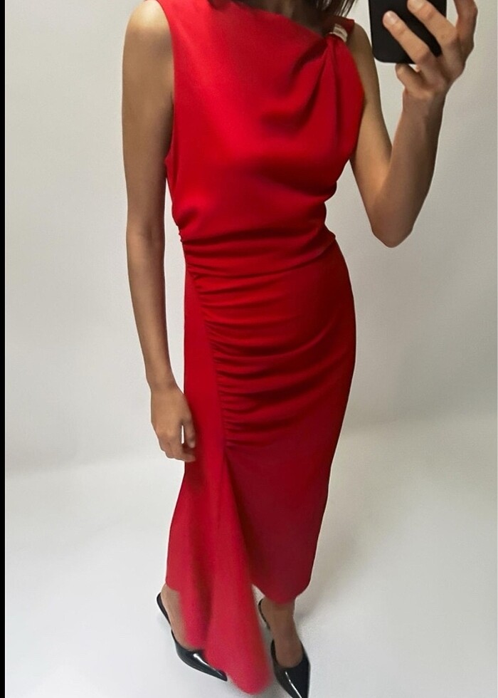 Zara Kırmızı Elbise - Görsel 4