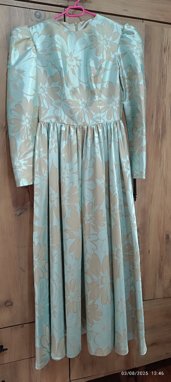 Vintage Turkuaz Uzun Kollu Kadın Elbise - Görsel 4