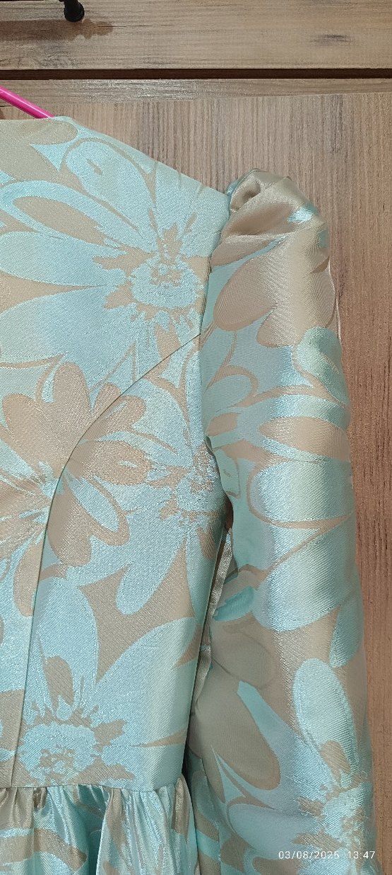 Vintage Turkuaz Uzun Kollu Kadın Elbise - Görsel 2