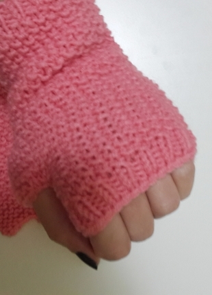 Markasız Ürün El örgü parmaksız pembe eldiven