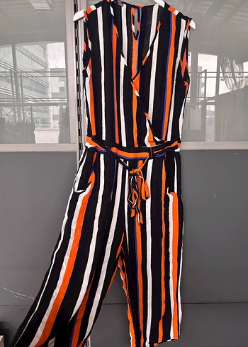 Çizgili Kemerli Kadın Uzun Tulum - Görsel 3