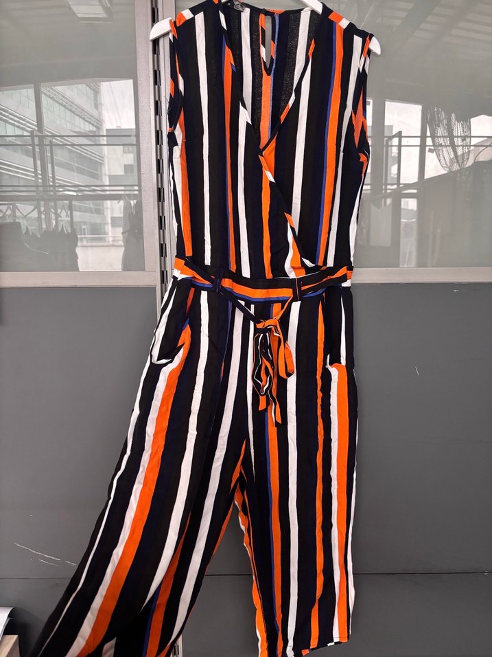 Çizgili Kemerli Kadın Uzun Tulum - Görsel 3