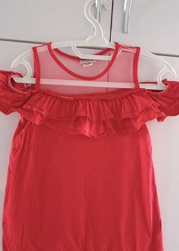 LC Waikiki Kırmızı Fırfırlı Straplez Kız Bluz