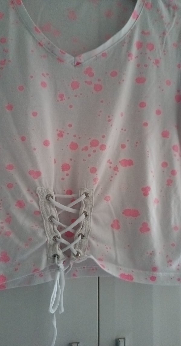 Pembe Bağcıklı V Yaka Kısa Crop Top - Görsel 2