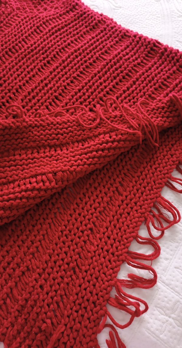 Koyu Kırmızı Örgü Kadın Şal - Görsel 4