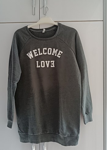 Gri Uzun Kollu Baskılı Kadın Sweatshirt
