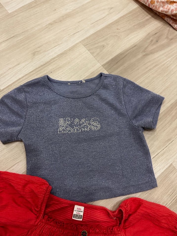 2li Nar çiçeği Düğmeli bluz ve simli  Kız Çocuk bluz - Görsel 3