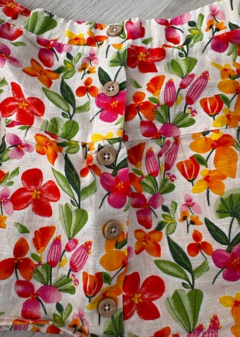 Çiçek Desenli Bohem Düğmeli Kız Eteği - Görsel 2