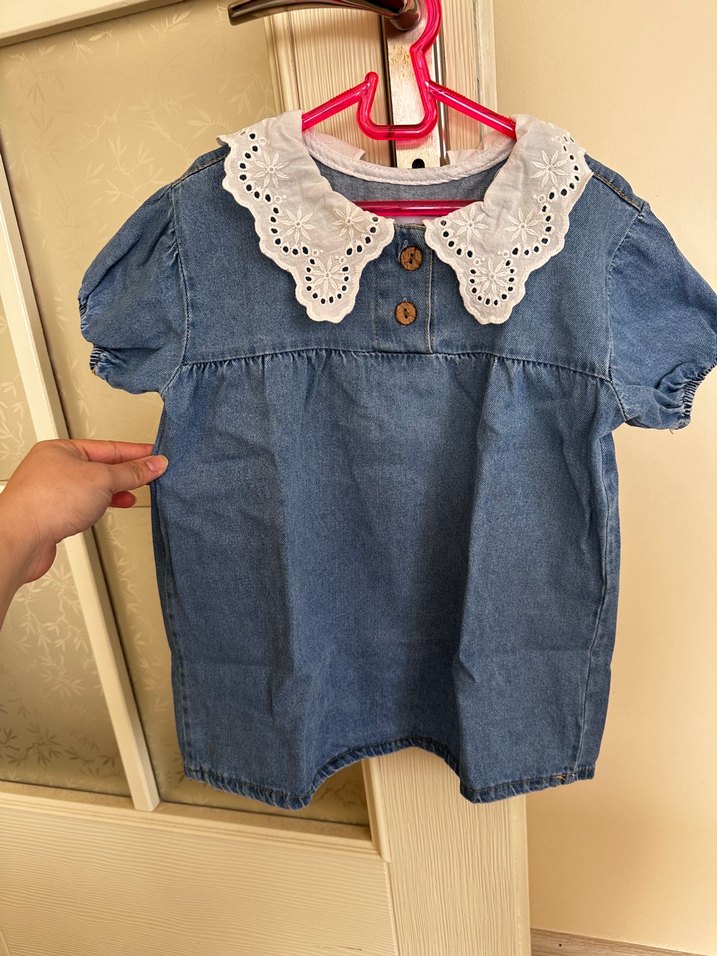 Kız Çocuk Fırfırlı Denim Elbise - Görsel 2