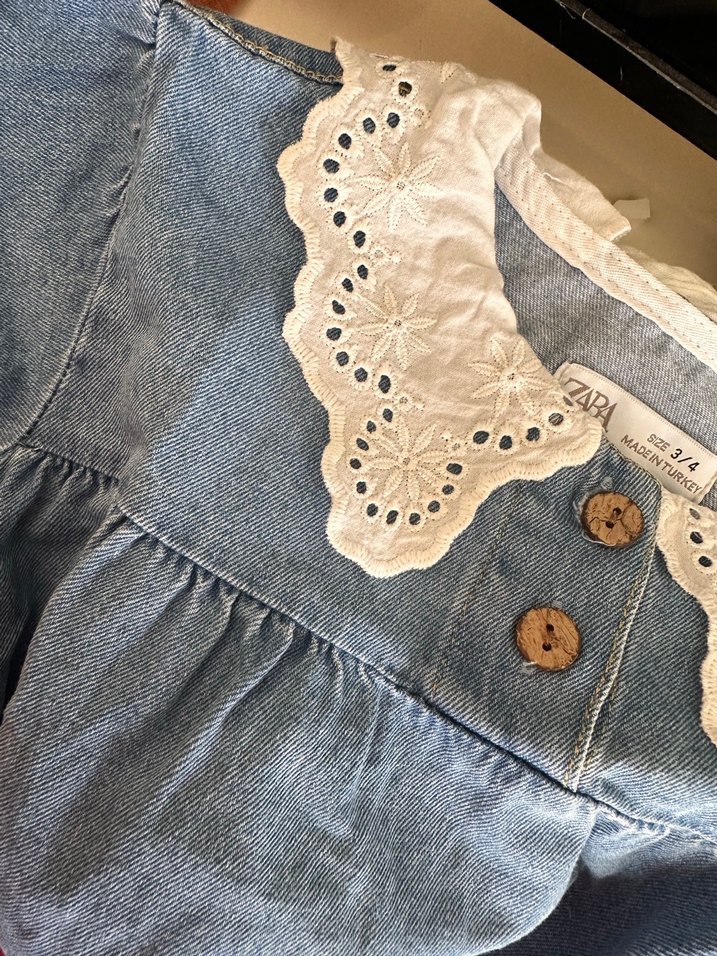 Kız Çocuk Fırfırlı Denim Elbise - Görsel 4