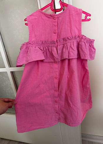 LC Waikiki Kız Çocuk Pembe Keten Fırfırlı Elbise
